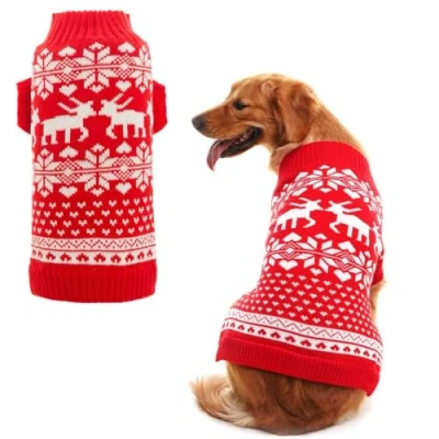 Image of BINGPET Classic Dog Jumpers Red Pet Sweater with Cute Reindeer for Puppy Medium