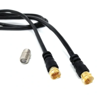 Image of 1.5m F Type Connector TV RG6 Cable With (F Female Coupler) Compatible STB, Dish TV, Satellite, Antenna Coax Lead Black 5ft