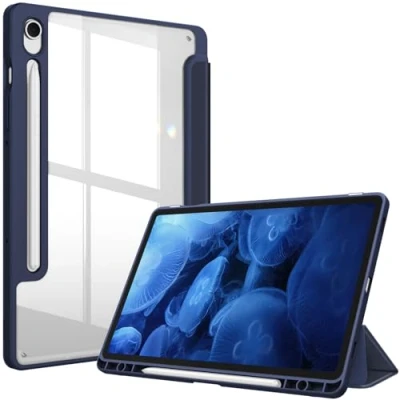 Image of Fintie Hybrid Slim Case for Samsung Galaxy Tab S9 11 Inch 2023 Model (SM X710/X716B/X718U) with S Pen Holder, Shockproof Cover Clear Transparent Back Shell, Auto Wake/Sleep, Navy