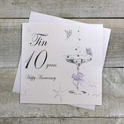 Image of WHITE COTTON CARDS Tin 10 Years Happy Handmade Anniversary Card, TIN10,16cm x 16cm