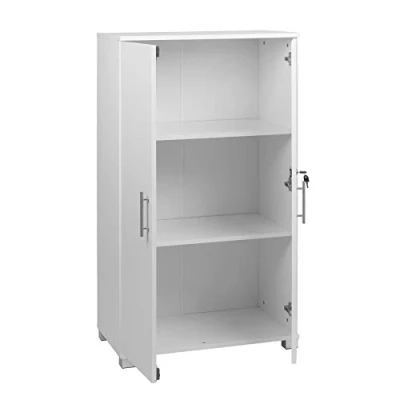 Image of MMT Office Storage Cupboard, White Wood , 120cm Tall, Lockable, for Office, Garage, Utility.