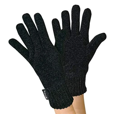 Image of THMO Womens Outdoor Thermal Winter Chenille 3M Thinsulate Lined Gloves (Black, One Size)