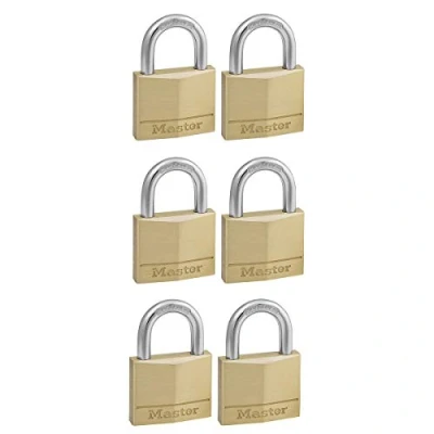 Image of Master Lock 140EURSIX Pack of 6 Key Padlocks with Brass Body, Gold, x 4 1,3 cm