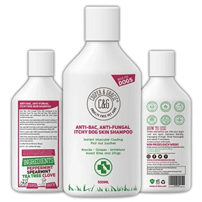 Image of Dog Shampoo For Itchy Skin Antibacterial and Antifungal Natural Medicated Low Lather Safe Formula Fast Absorbing Cooling First Aid Great Grazes Irritation