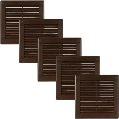 Image of Vent Systems 150 x mm / 6&#039;&#039; Inch Brown Soffit Cover Pack of 5 Flat Square Air Louver Grille Built in Insect Screen HVAC Vents for Bathroom, Home Office, Kitchen