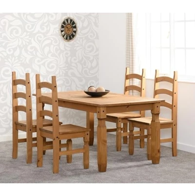 Image of Seconique Corona 5&#039; Dining Set with 4 Chairs in Distressed Waxed Pine