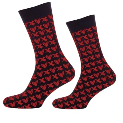 Image of AKH® Valentine&#039;s Day Couple Socks 2 Pairs UK 5 8 &amp; 9 11 Novelty Heart Print Cotton for Comfortable and Festive Gift Idea