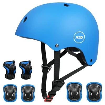 Image of Kids Skateboard Helmet Protective Gear Set Knee Pads Elbow Wrist Guards and Adjustable Bike Helmets for BMX Scooter Cycling Roller Skating Age 2 13 years old Boys Girls （blue）