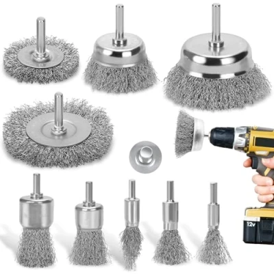 Image of DazSpirit 9 pcs Wire Brushes for Drills Set, Brass Coated Brush Wheel &amp; Cup Set with 1/4 Inch Shank Kit Rust Removal, Stripping, and Abrasive Drill Attachment