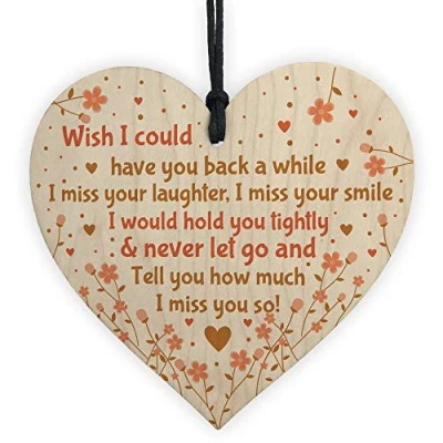 Image of RED OCEAN Mum Dad Nan Grandad Auntie Uncle Memorial Plaque Wooden Heart Remembrance Gift Keepsake