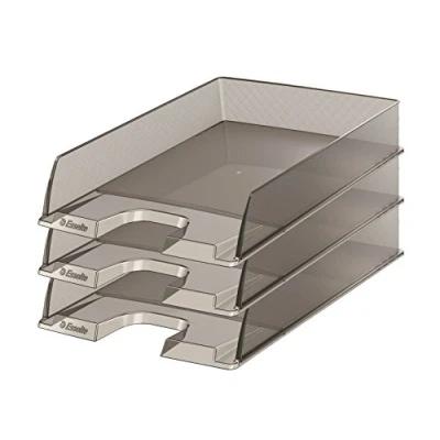 Image of Esselte A4 Letter Tray, Transparent Smoked Grey, Pack of 10, Europost Range, 623604