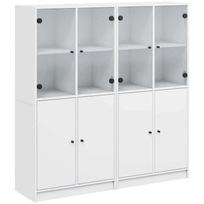 Image of vidaXL White Engineered Wood Bookcase with Doors Modern Freestanding Highboard Cabinet for Living Room/Office