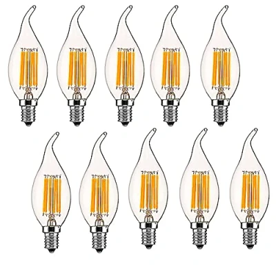 Image of OUGEER Pack of 10 E14 LED Filament Candle Bulb 6W Dimmable AC 220 240V, 600LM, Warm White 2700K Edison Flame Tip C35 Lamp 60W Halogen Equivalent