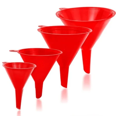 Image of Liqvee Funnel Red in 4 Different Sizes (122, 101, 76 &amp; 50mm) Durable Non Toxic Food Grade Plastic Funnels for Filling Bottles or Containers with Ring Holders Ideal Kitchen, Garage Labs