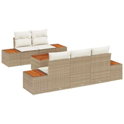 Image of Vidaxl 6 Piece Garden Sofa Set with Cushions Beige Poly Rattan Acacia