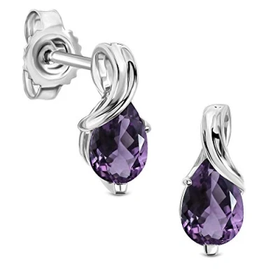 Image of Miore earrings for women in 9 kt 375 white gold with pear shape purple amethyst