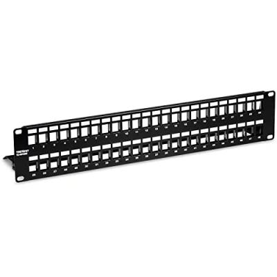 Image of TRENDnet 48 Port Blank Keystone Shielded 2U HD Patch Panel, TC KP48S, Cat 6A/6/5e/5, Recommended with K06C6A Cat6A Jacks, 19 Inch Metal RackMount Design, Cable Management Panel