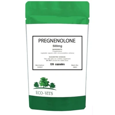Image of ECO VITS PREGNENOLONE (500MG) 120 CAPS. Recyclable Packaging. Sealed Pouch
