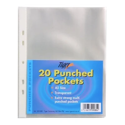 Image of 100 x A5 Plastic Wallets Strong Glass Clear Punched Ringbinder Poly Pockets