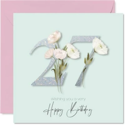 Image of 27th Birthday Cards for Women Fancy Floral Flowers Happy Card 27 Year Old Woman Cousin Niece Sister Friend, 145mm Bday Greeting