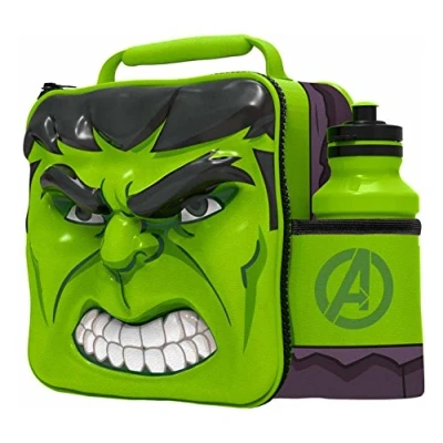 Image of Marvel Hulk 3D Thermal Lunch Bag with Sports Bottle