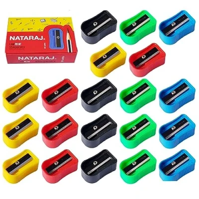 Image of NATARAJ LongPoint Plastic Pencil Sharpeners, Pack of 20, Multi Coloured Pack, Single Hole Assorted Party Bag Fillers, Everyday Sharpeners for School Home Office Use