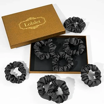 Image of Lolalet Hair Scrunchies Satin for Women, Soft Ties Scrunchy Cute Ponytail Holder Accessories with Elastic Bands Girls Thick Thin Curly 8 Pack, Style B
