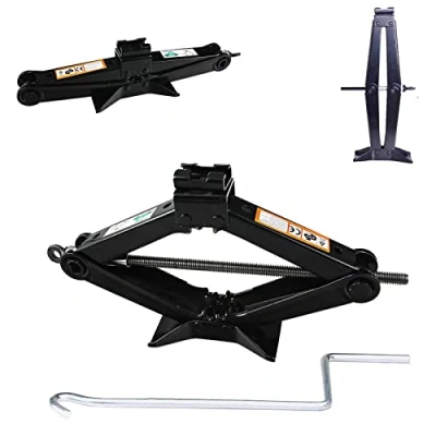 Image of DICN Auto 2 Tonne Vehicle Scissor Jack Steel Black Hand Screw Compact Manual Lift 4.2 15 Inch UK Ship