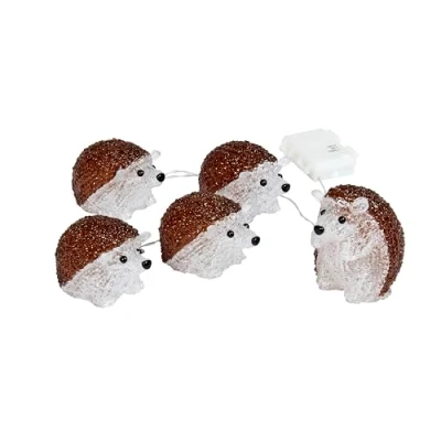 Image of Festive Set of 5 LED Light Up Acrylic Hedgehogs each 11cm Tall Outdoor &amp; Indoor use 1.5m Cable Length on Auto Timer