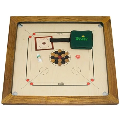 Image of Championship Carrom Board Set by Garden Games With Premium 16mm Thick Ash Playing Surface and Heavy Rosewood Frame Superb Rebound Weighs 18kg Includes Coins, Striker Powder