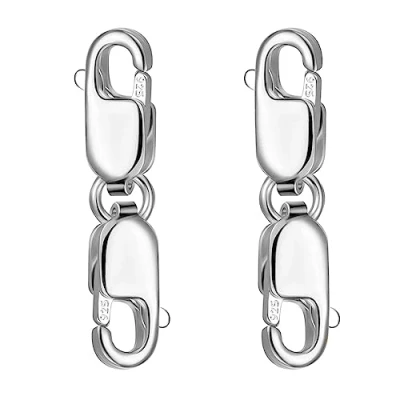 Image of ROBMNE 2PCS Double Lobster Clasp 10mm, Sterling Silver Claw Clasps Bracelet Necklace Extension Connector Replacement Spare Parts