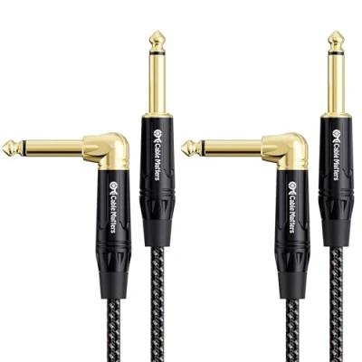 Image of Cable Matters 2 Pack 1/4 Inch TS Straight to Right Angle Guitar Cable, Instrument 6 Feet