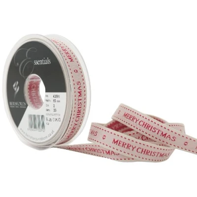 Image of Berisfords 43591 IV 15 mm Cottage Christmas Wishes Ribbon, Ivory, White