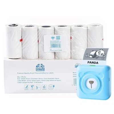 Image of 6 Rolls, 53mm White Direct Thermal Printing Paper Label Roll, Self Adhesive, for Phomemo M03/M04, Peripage A6/A8/P6, Paperang P1/P2, ConBlom DIFCUL ARCELI Portable Mini Printer