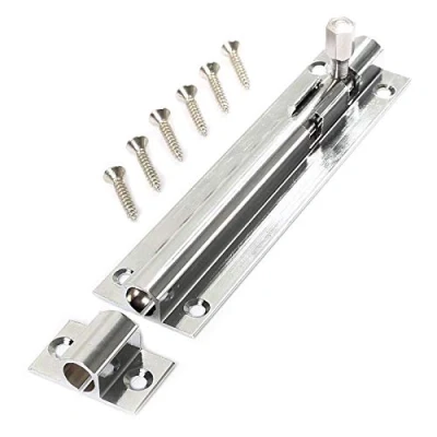 Image of 1 x Barrel Door Bolt Slide Push Cupboard Lock Straight Polished Chrome &amp; Screws