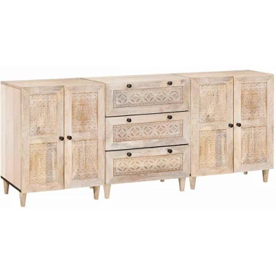 Image of vidaXL Sideboard 3 pcs White 60 x 33 75 cm Solid mango wood