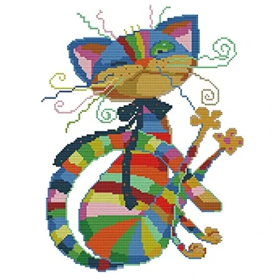 Image of OWN4B Cross Stitch Kits Stamped, Colorful Cat Printed Pattern 11CT 14.2x18.1 inch DIY Embroidery Kit (Cat)