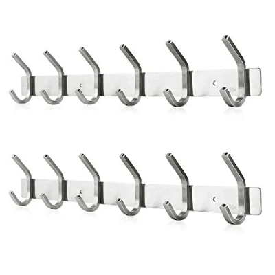 Image of Dripex Coat Hook Rack Wall Mounted 304 Stainless Steel Hanger Heavy Duty Clothes Hat Holder (6 Hooks 2 Pack)