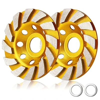 Image of 2 Pieces Diamond Cup Grinder 4 Inch Concrete Turbo Grinding Wheel 12 Segs Heavy Duty Angle Wheels for