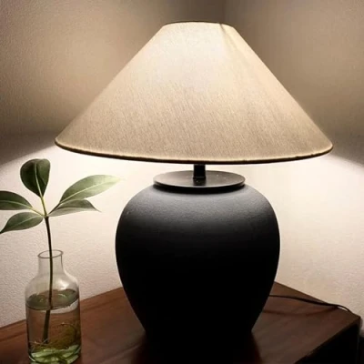 Image of DZYHFCO Rustic Farmhouse Table Lamps, Black 21.6 Tall Ceramic Lamp, Simple Textured Lamp Body with White Shade Bedside for Living Room Bedroom Office(Black)