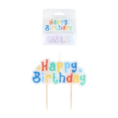 Image of Henbrandt Single Colourful Happy Birthday White Block Candle Cake Topper on Wooden Picks Multicolour and Letter for Cupcake Decorations