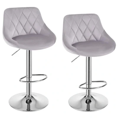 Image of WOLTU Bar Stools Dark Grey Chairs Breakfast Dining for Kitchen Island Counter Set of 2 pcs Velvet Exterior/Adjustable Swivel Gas Lift/Steel Footrest &amp; Base