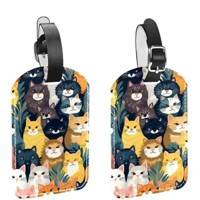 Image of Cats Travel Luggage Tags, 2PCS Baggage Labels, Suitcase ID Handbag Tag Suitcases Tags