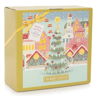 Image of Yankee Candle Advent Calendar Book 2024 12 Votive Candles Tea Lights 1 Light Holder Passport to the Holidays