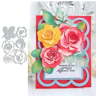 Image of Roses Flowers Metal Die Cuts Dies Stencil, Frame Cutting Cut Stencils DIY Scrapbooking Cards Photo Album Craft Decorative Embossing Paper for Card Making