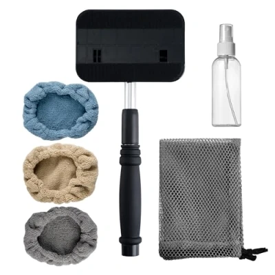 Image of POLYTE Pivoting Windshield Glass Cleaning Tool Extendable Aluminum Handle w/3 Premium Microfibre Covers