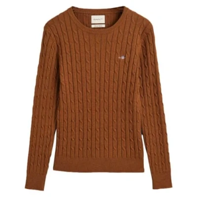 Image of GANT Women&#039;s Stretch Cotton Cable C Neck Pullover Sweater, Cacao, XS