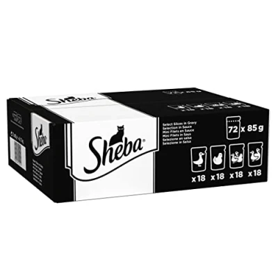 Image of Sheba Select Slices in Gravy 72 Pouches, Adult Wet Cat Food, Poultry Selection, Megapack (72 x 85 g)