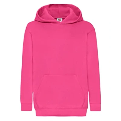 Image of Fruit of the Loom Unisex Kids Pull over Classic Hooded Sweat, Fuchsia, 7 8 Years (Manufacturer Size:30)