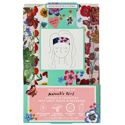 Image of Vintage &amp; Co Beauty Nathalie Lete Myrtle Woods Feel Fabulous Kit with 5 Face Sheet Masks Headband White